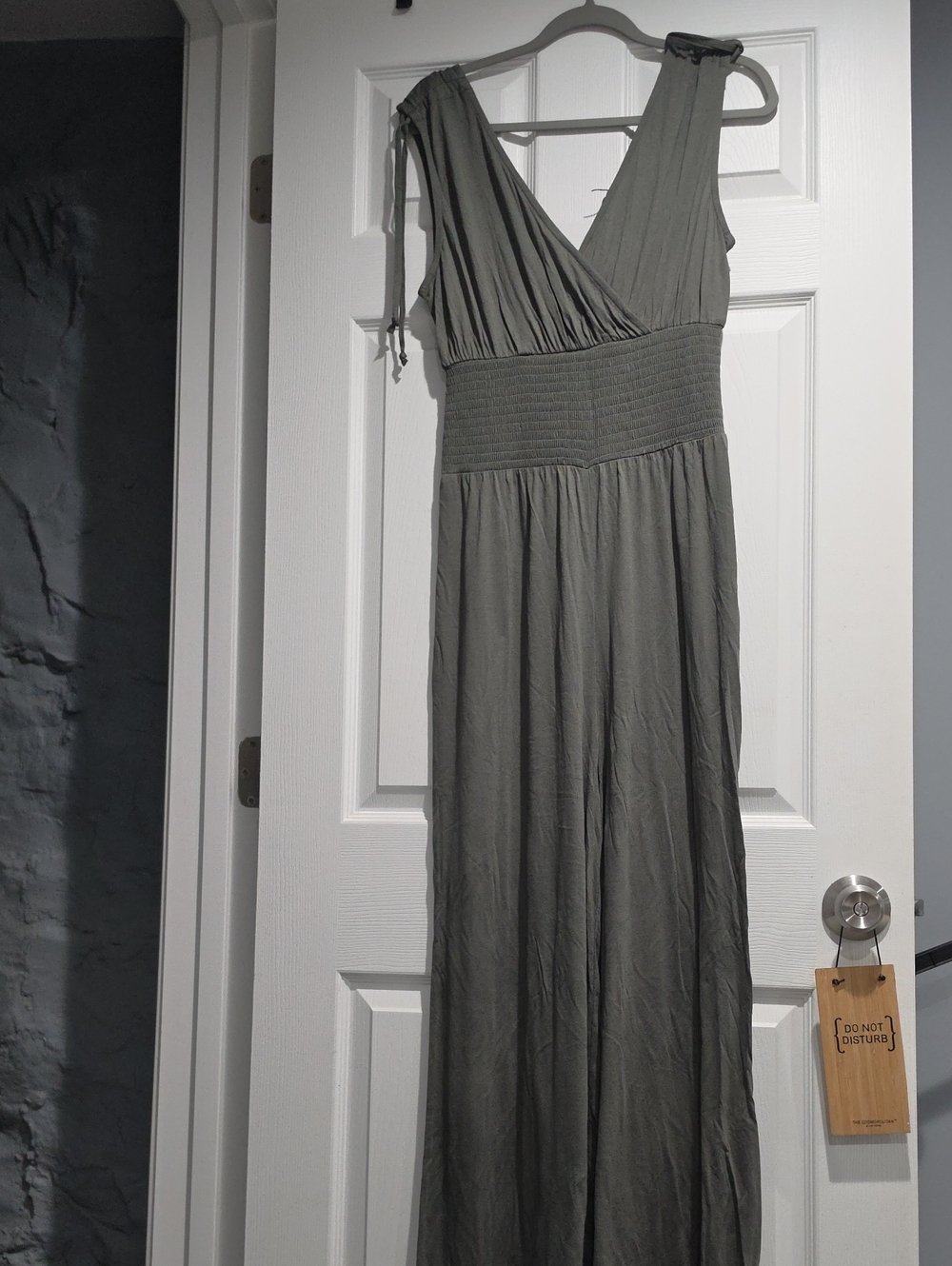 Sleeveless Olive Wide-Leg Jumpsuit with Smocked Waist